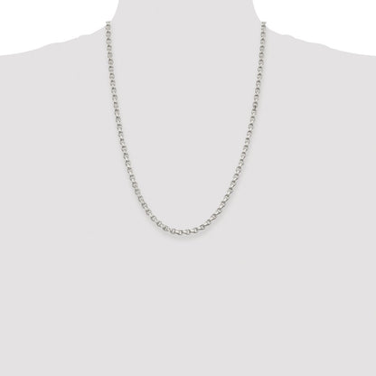Sterling Silver Rhodium-plated 4mm Diamond-cut Rolo Chain Necklace 24"