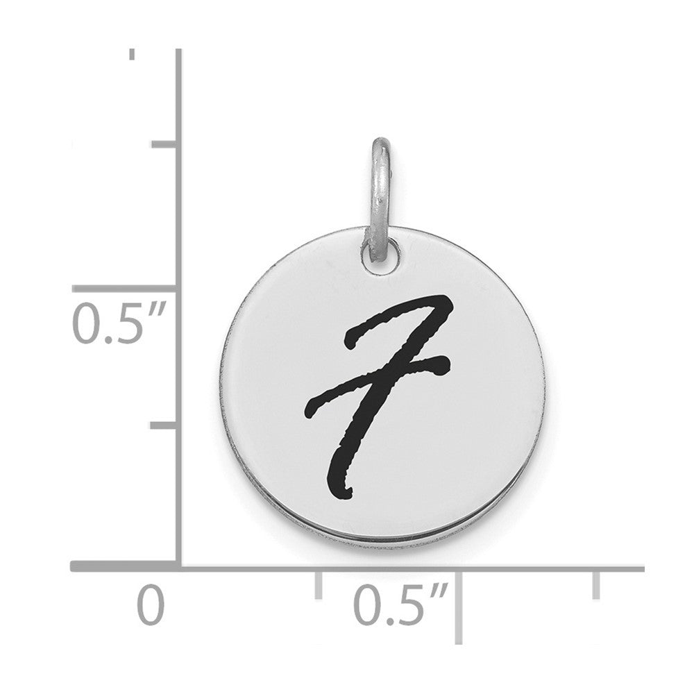 14k White Gold Polished Black Enamel Letter F Initial Disk Charm Pendant