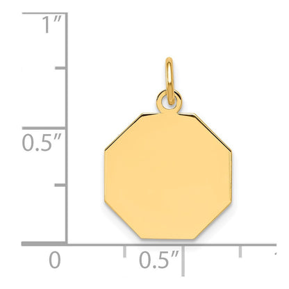 14k Yellow Gold Plain .027 Gauge Engravable Octagonal Disc Charm Pendant