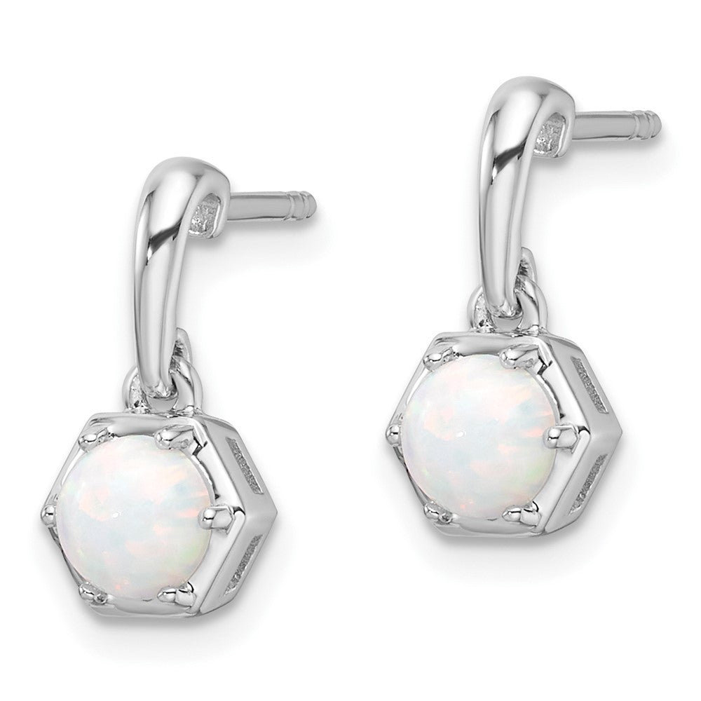 Sterling Silver Rhodium-plated Polished Created Opal Dangle Earrings