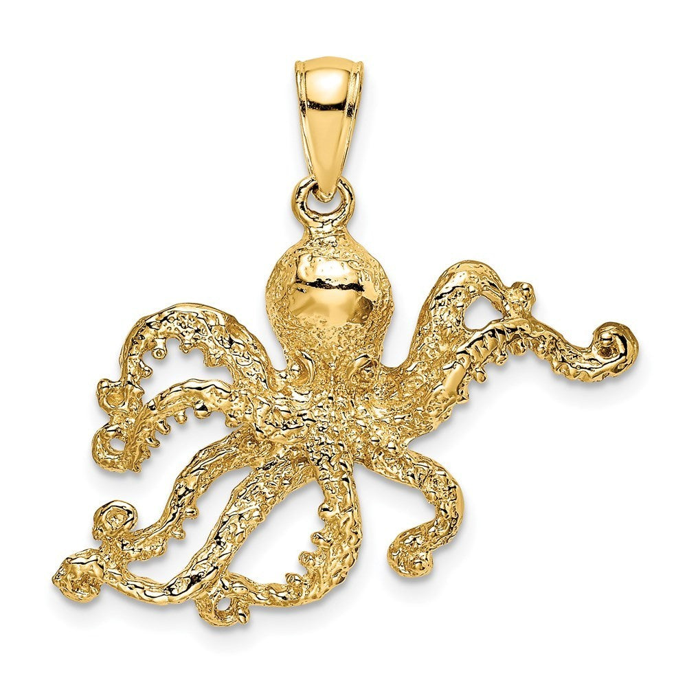 14k Yellow Gold Textured Octopus Charm Pendant