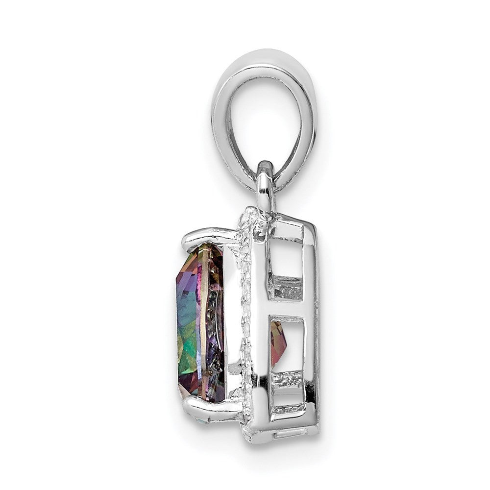 Sterling Silver Rhod-plated Trillion Mystic Fire White Topaz Pendant