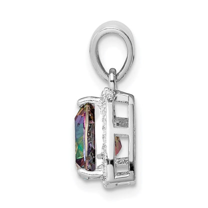 Sterling Silver Rhod-plated Trillion Mystic Fire White Topaz Pendant