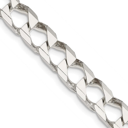 Sterling Silver 7.2mm Diamond-Cut Square Curb Chain Necklace 26"