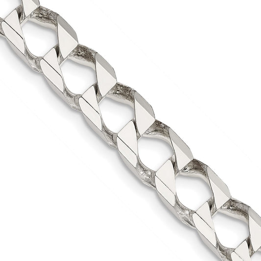 Sterling Silver 7.2mm Diamond-Cut Square Curb Chain Necklace 26"
