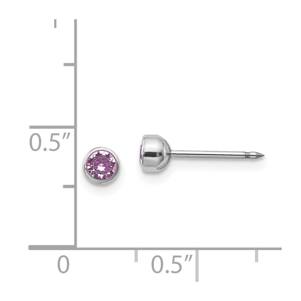 14k White Gold 4mm June Crystal Bezel Stud Earrings