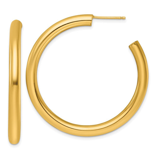 14k Yellow Gold Polished 4.0 x 45mm Tube C-Hoop Earrings