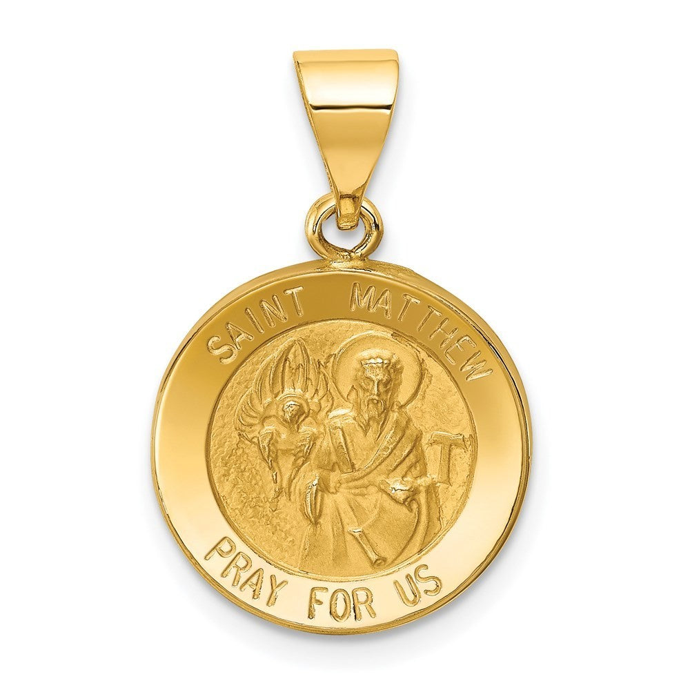 14k Yellow Gold Polished and Satin St Matthew Medal Hollow Pendant
