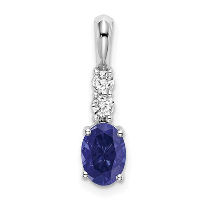 14k White Gold Oval Created Sapphire and Diamond Pendant