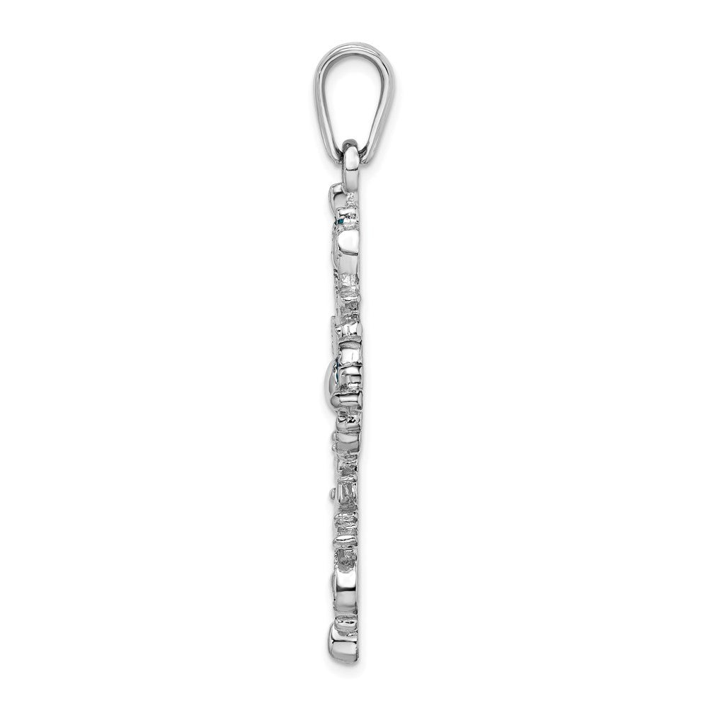 Sterling Silver Rhodium-Plated Polished Enameled Fleur de Lis Cross Pendant