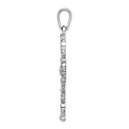 Sterling Silver Rhodium-Plated Polished Enameled Fleur de Lis Cross Pendant