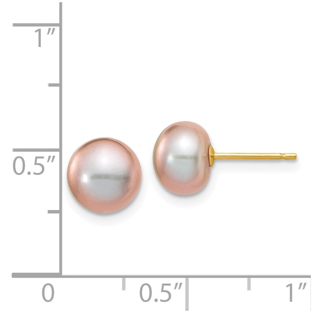 14k Yellow Gold 7-8mm Purple Button Freshwater Cultured Pearl Stud Earrings