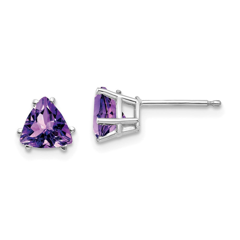 14k White Gold 6mm Trillion Amethyst Stud Earrings