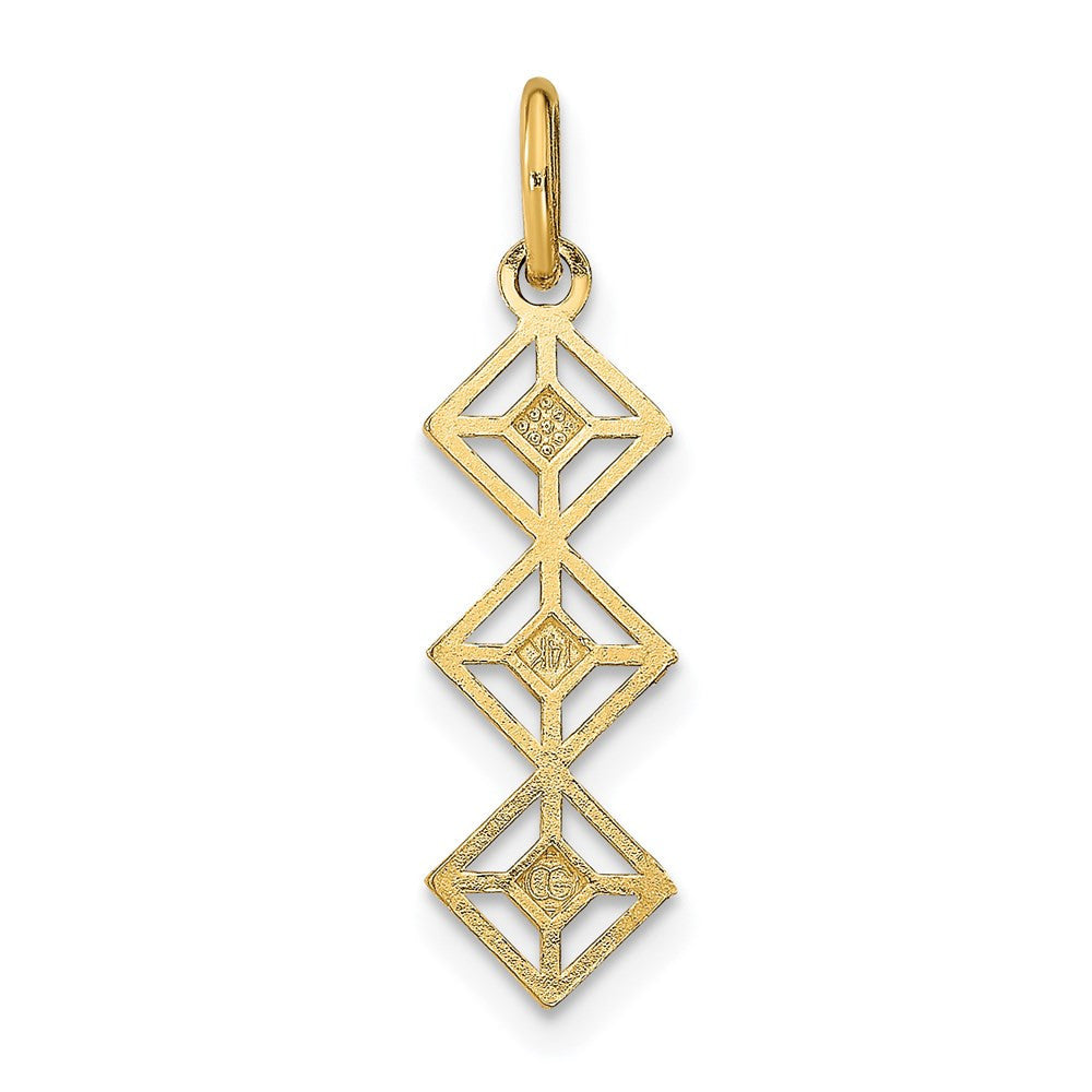 14k Yellow Gold Rhodium and Diamond-Cut 3 Diamond Shapes Charm Pendant