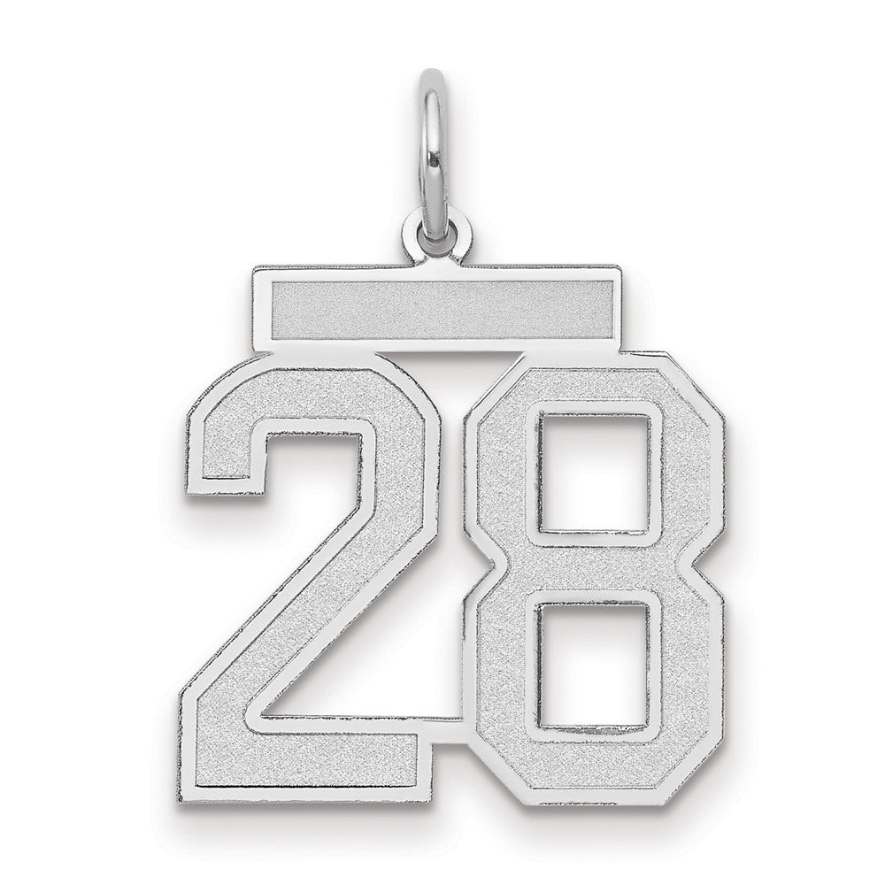 14k White Gold Medium Satin Number 28 Charm Pendant