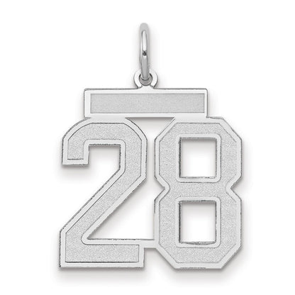 14k White Gold Medium Satin Number 28 Charm Pendant