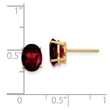 14k Yellow Gold 8x6mm Oval Garnet Stud Earrings