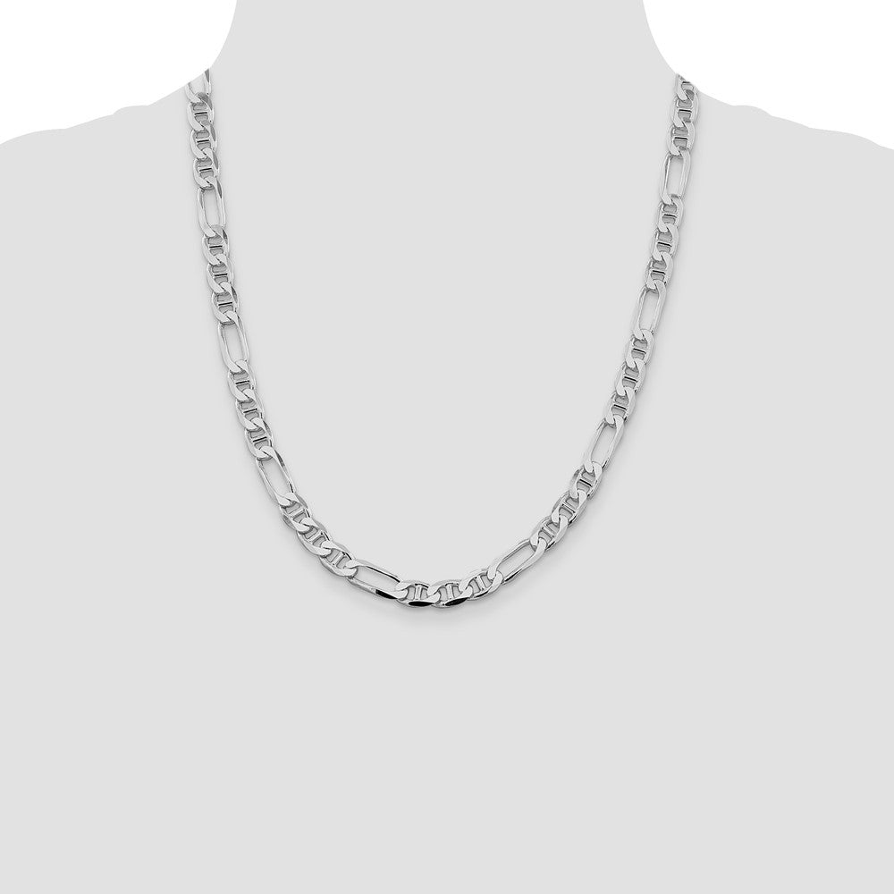 Sterling Silver Rhodium-plated 7.5mm Figaro Anchor Chain Necklace 22"