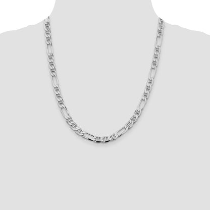 Sterling Silver Rhodium-plated 7.5mm Figaro Anchor Chain Necklace 22"