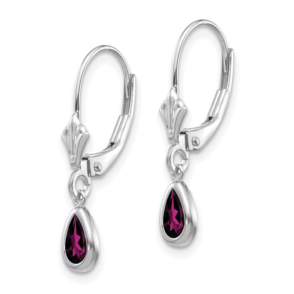 14k White Gold 6x4mm Rhodolite Garnet/June Dangle Earrings