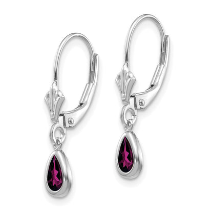 14k White Gold 6x4mm Rhodolite Garnet/June Dangle Earrings