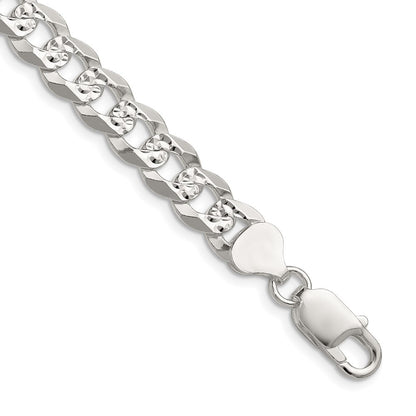Sterling Silver 8.25mm Flat Diamond-Cut Pave Curb Chain Necklace 24"