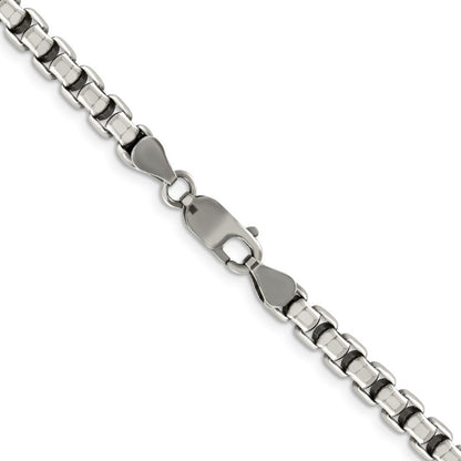 Sterling Silver Antiqued 5.2mm Round Box Chain Necklace 22"