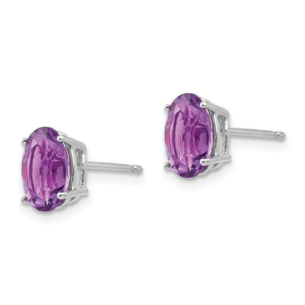 14k White Gold 8x6mm Oval Amethyst Stud Earrings