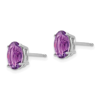 14k White Gold 8x6mm Oval Amethyst Stud Earrings