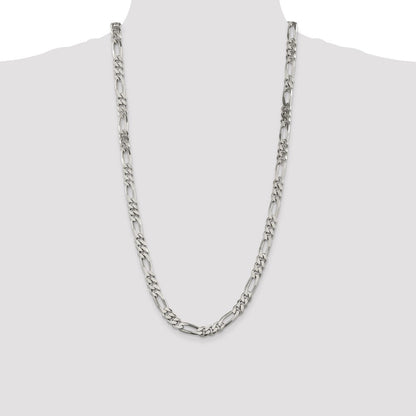 Sterling Silver 8mm Figaro Chain Necklace 28"