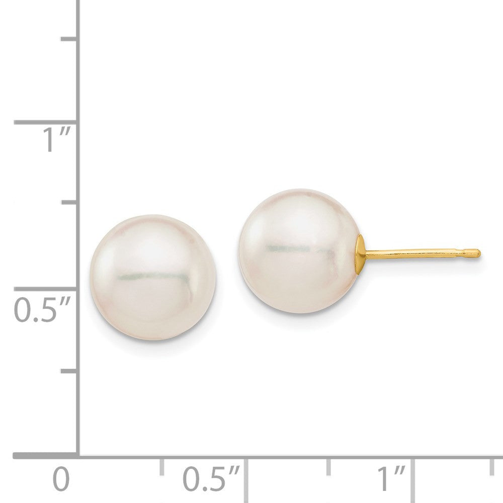 14k Yellow Gold 9-10mm White Round Saltwater Akoya Cultured Pearl Stud Earrings