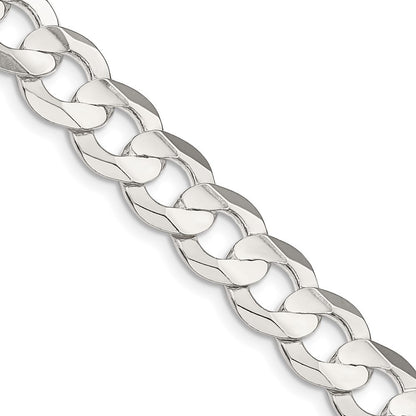 Sterling Silver 9.75mm Concave Beveled Curb Chain Necklace 24"