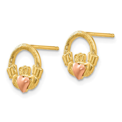 14k Two-tone Claddagh Stud Earrings