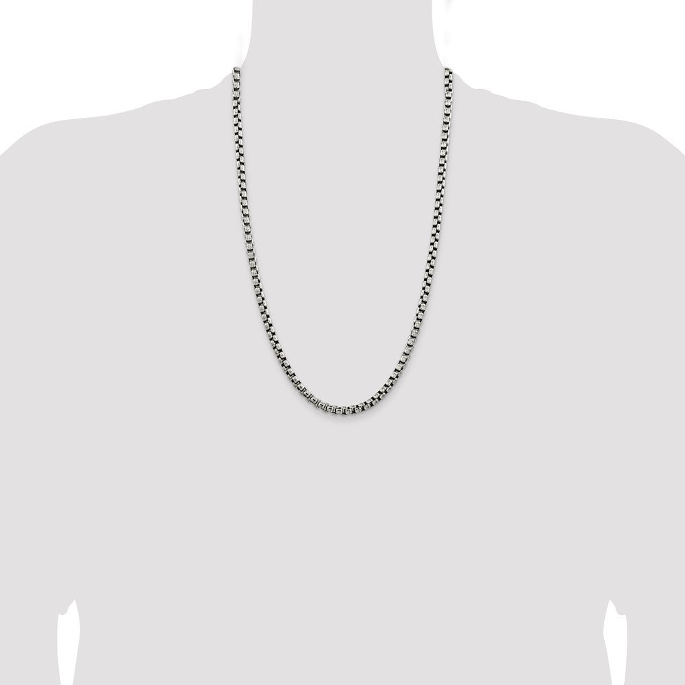 Sterling Silver Antiqued 5.2mm Round Box Chain Necklace 26"