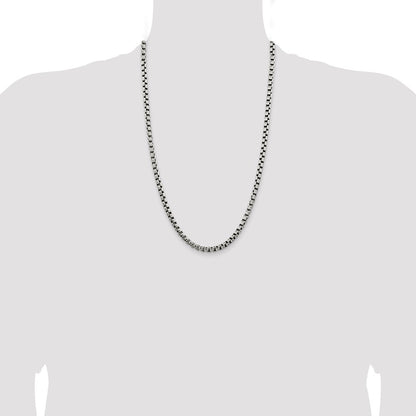 Sterling Silver Antiqued 5.2mm Round Box Chain Necklace 26"