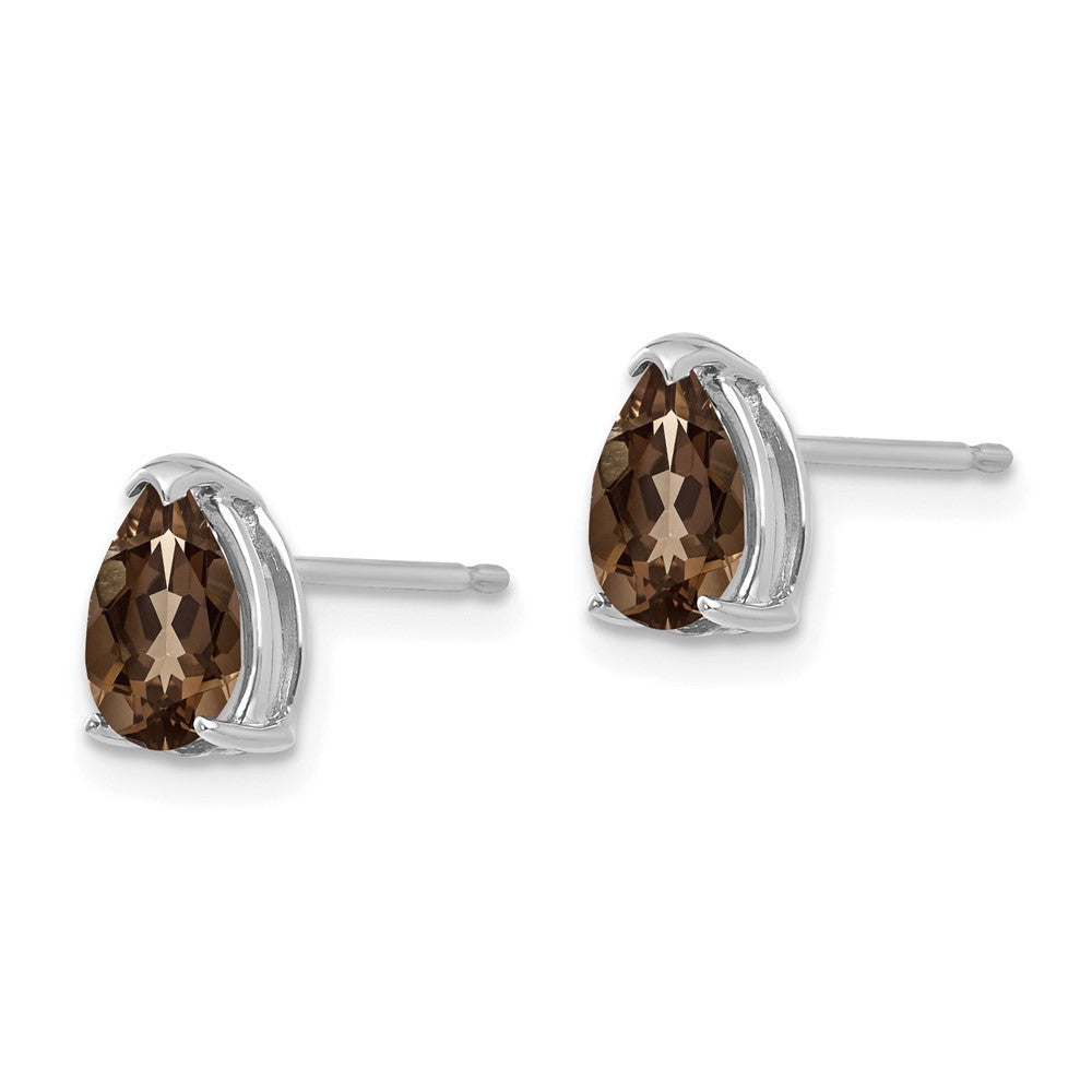 14k White Gold  7x5 Pear Smoky Quartz Stud Earrings