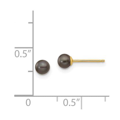 14k Yellow Gold 3-4mm Black Round Freshwater Cultured Pearl Stud Earrings