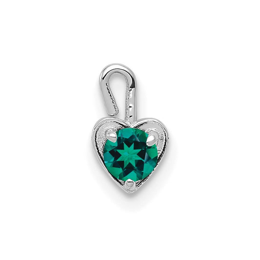 14k White Gold May Synthetic Birthstone Heart Charm Pendant