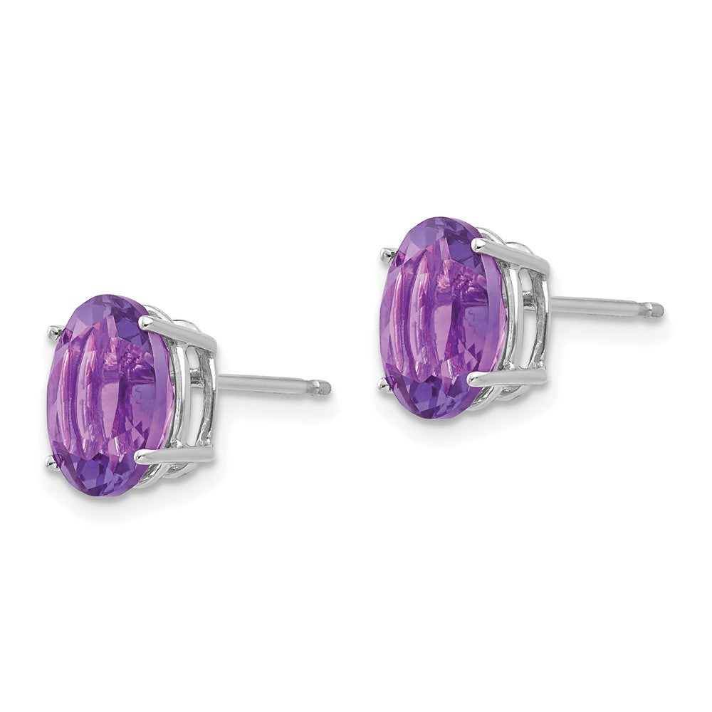 14k White Gold 9x7mm Oval Amethyst Stud Earrings