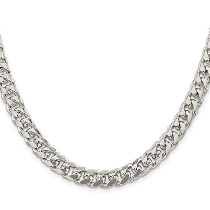 Sterling Silver 8.5mm Domed w/ Side Diamond-Cut Curb Chain Necklace 24"