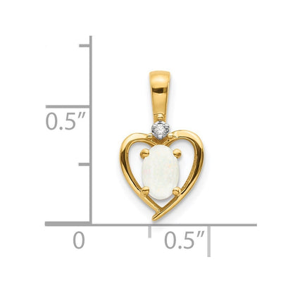 14k Yellow Gold Opal and Diamond Heart Pendant