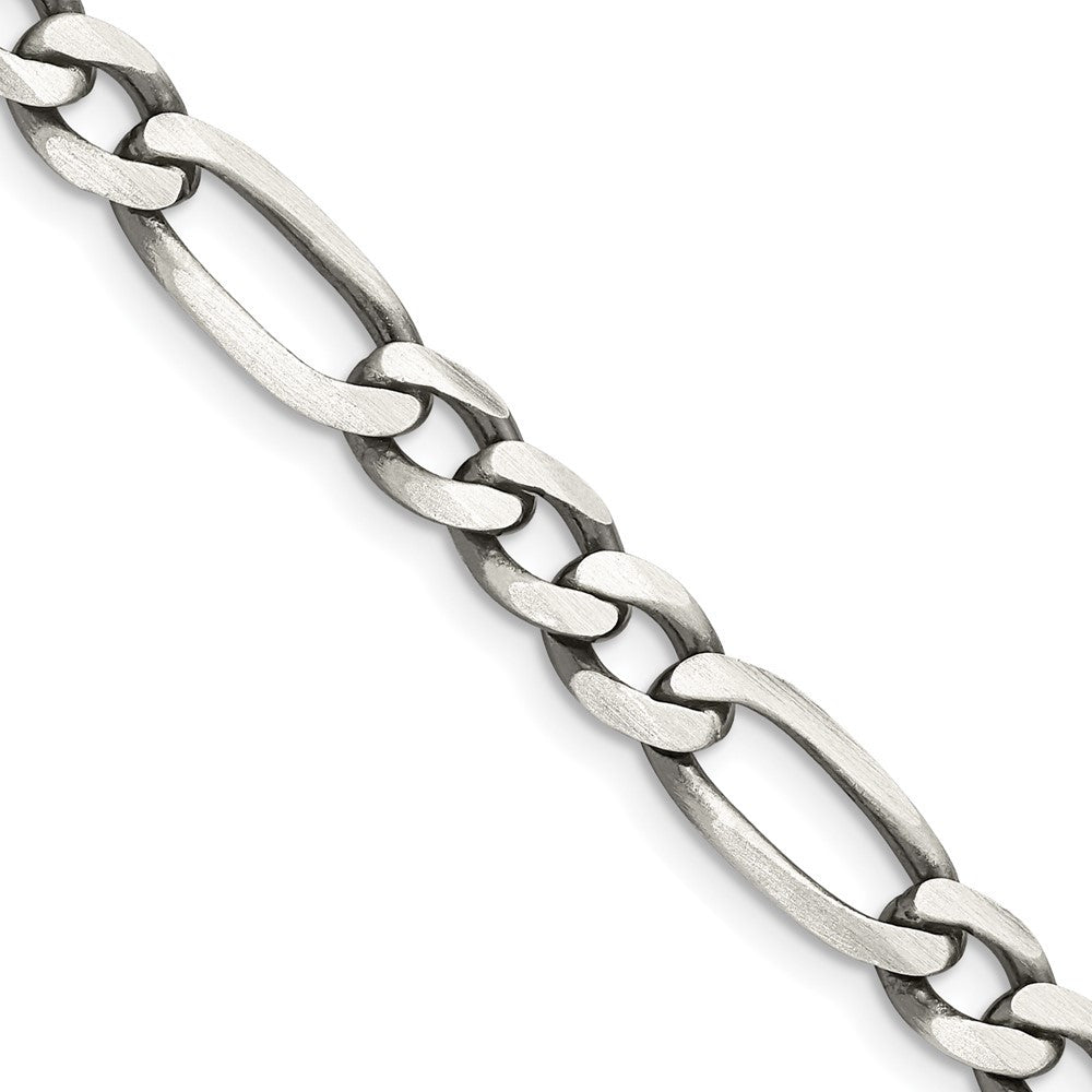 Sterling Silver Antiqued 6.5mm Figaro Chain Necklace 24"