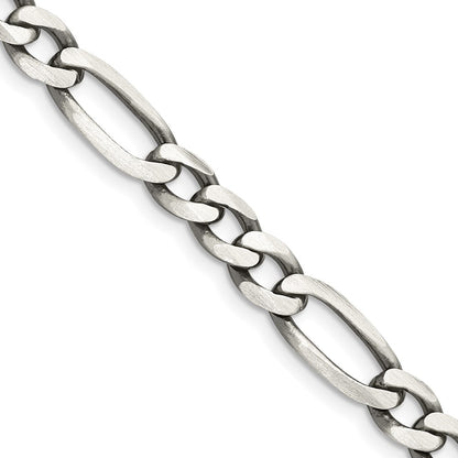 Sterling Silver Antiqued 6.5mm Figaro Chain Necklace 24"