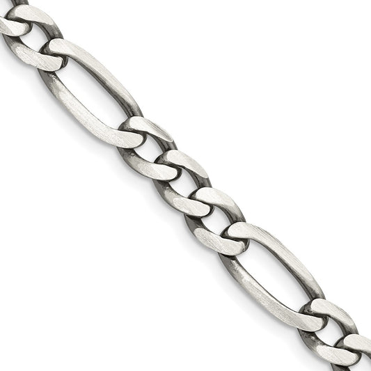 Sterling Silver Antiqued 6.5mm Figaro Chain Necklace 24"