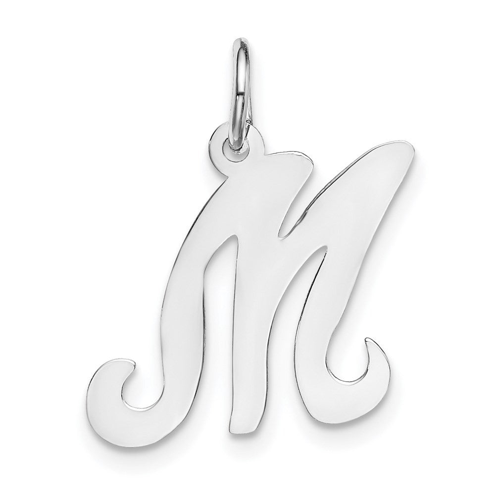 14k White Gold Script Letter M Initial Charm Pendant