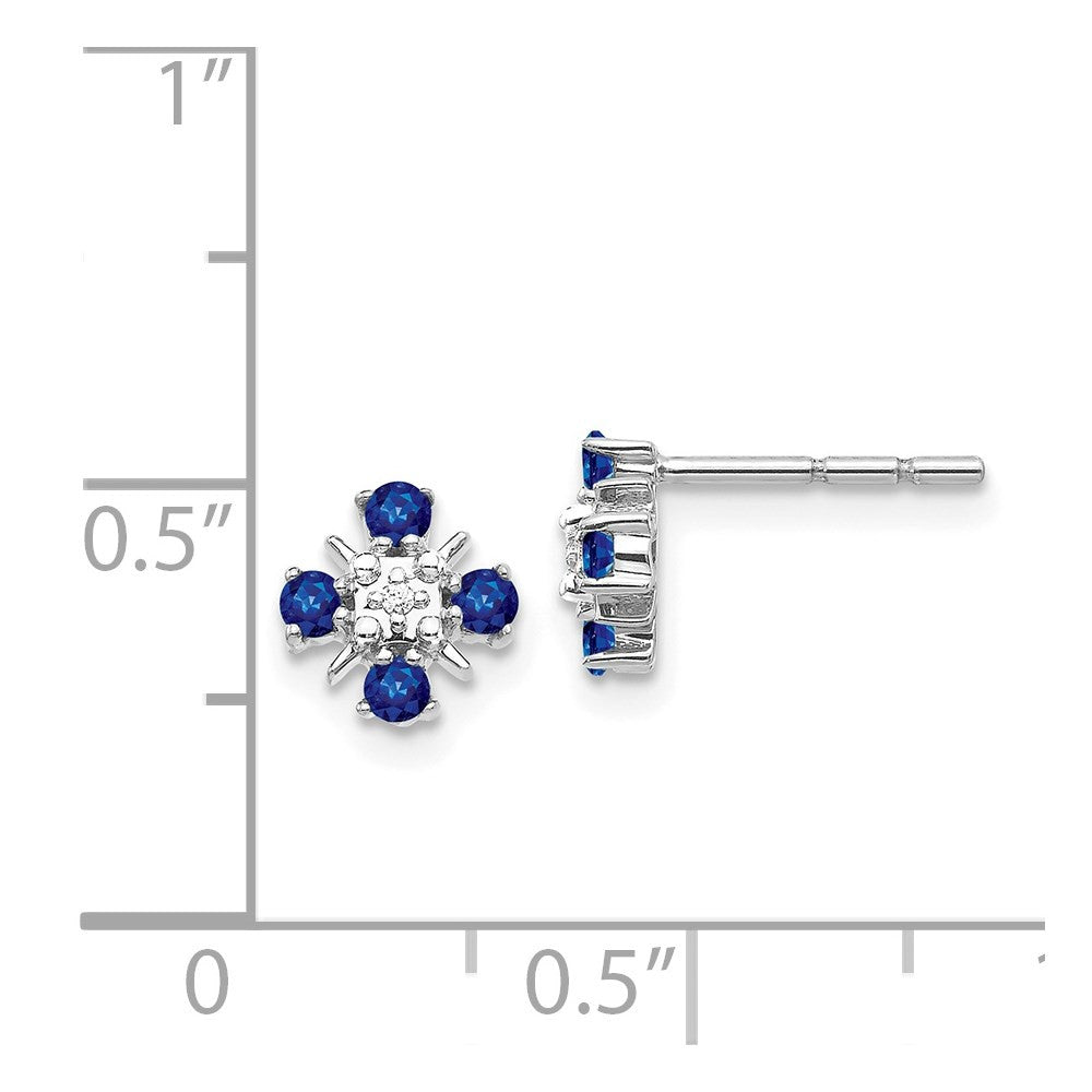 14k White Gold Blue Sapphire and Diamond Button Stud Earrings