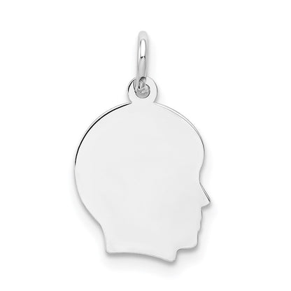 14k White Gold White Plain Small.018 Depth Facing Right Boy Charm Pendant