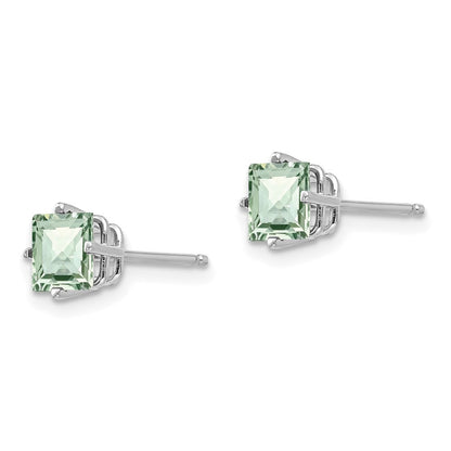 14kw 5mm Square Checker-Cut Green Quartz Stud Earrings