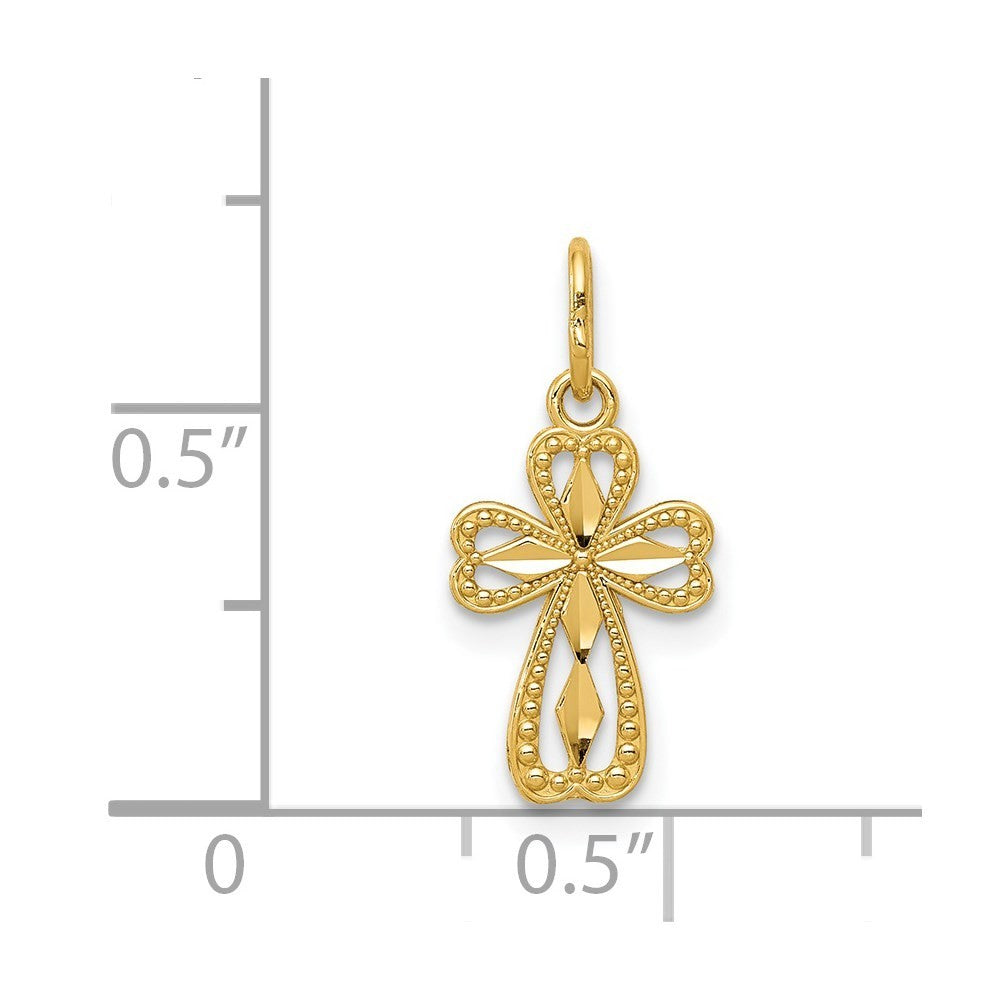 14k Yellow Gold Diamond-cut Polished Small Cross Pendant