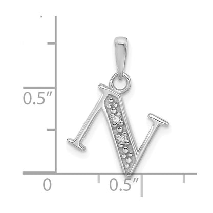14k White Gold Diamond Letter N Initial Pendant